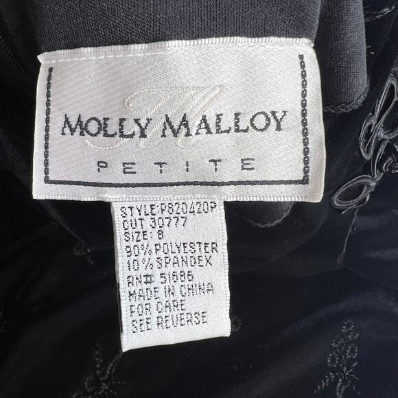 Molly Malloy Petite Vintage Black Velvet Maxi Dress Mock Neck Asian Floral Sz 8 - Picture 3 of 16